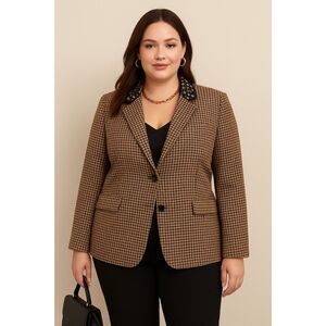 Lane Bryant Houndstooth Blazer Black and Tan with Embellished Collar Sz 16